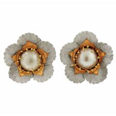 Buccellati Large Tri Color Gold Pearl Flower Earrings 8