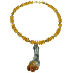 Citrine Necklace with Hand-Carved Agate Eagle Claw Pendant 7
