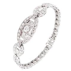 Art Deco Round Square Diamond Platinum Hinged Link Bracelet 11