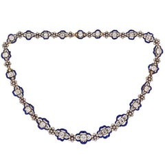 Antique Regency Diamond Blue Enamel Cluster Necklace