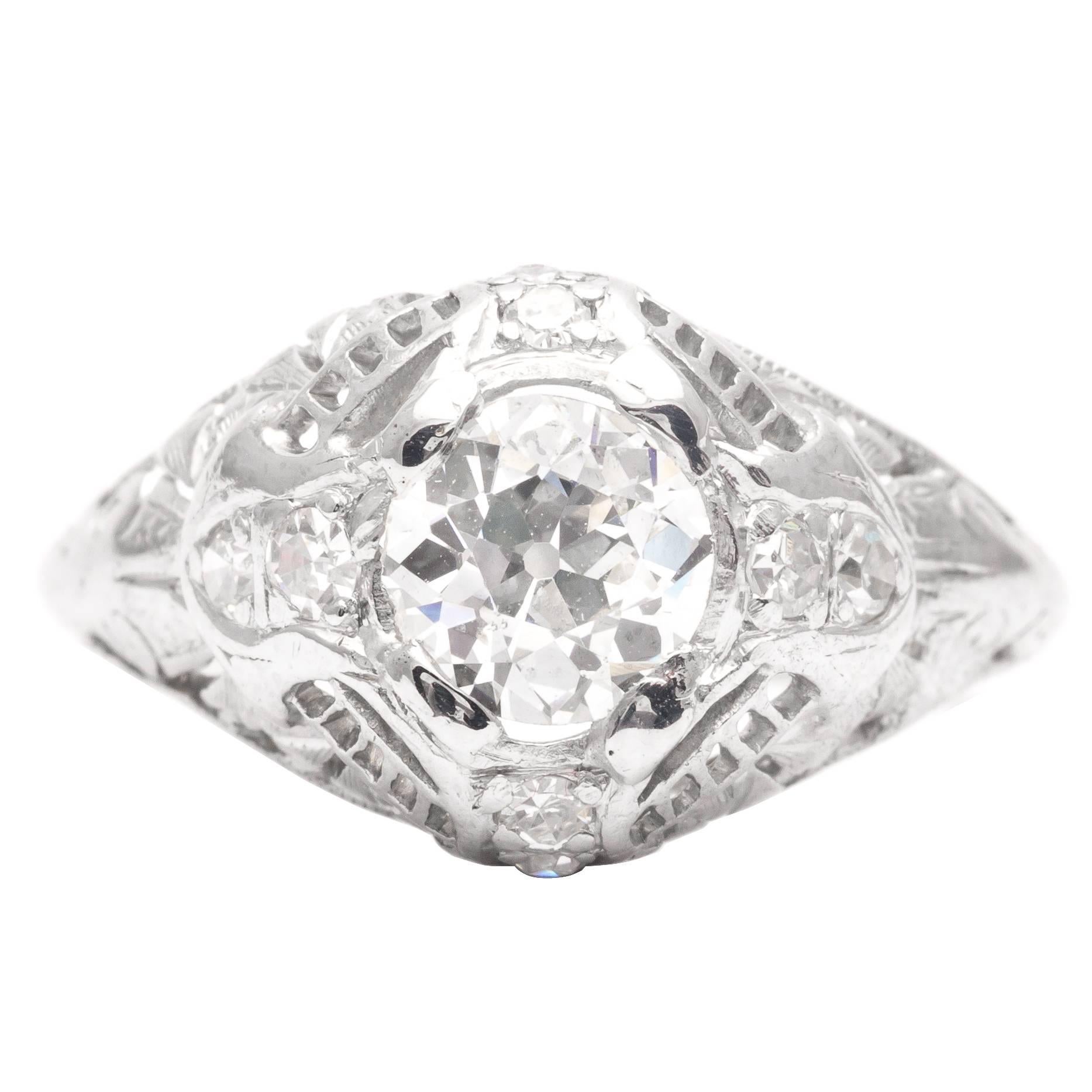 Art Deco 0.75 Carat Diamonds Platinum Filigree Engagement Ring For Sale