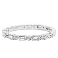 Baguette and Round Diamond Platinum Eternity Band Ring