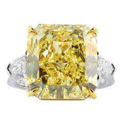 12.03 Carat Fancy Yellow Canary Diamond Gold Platinum Ring