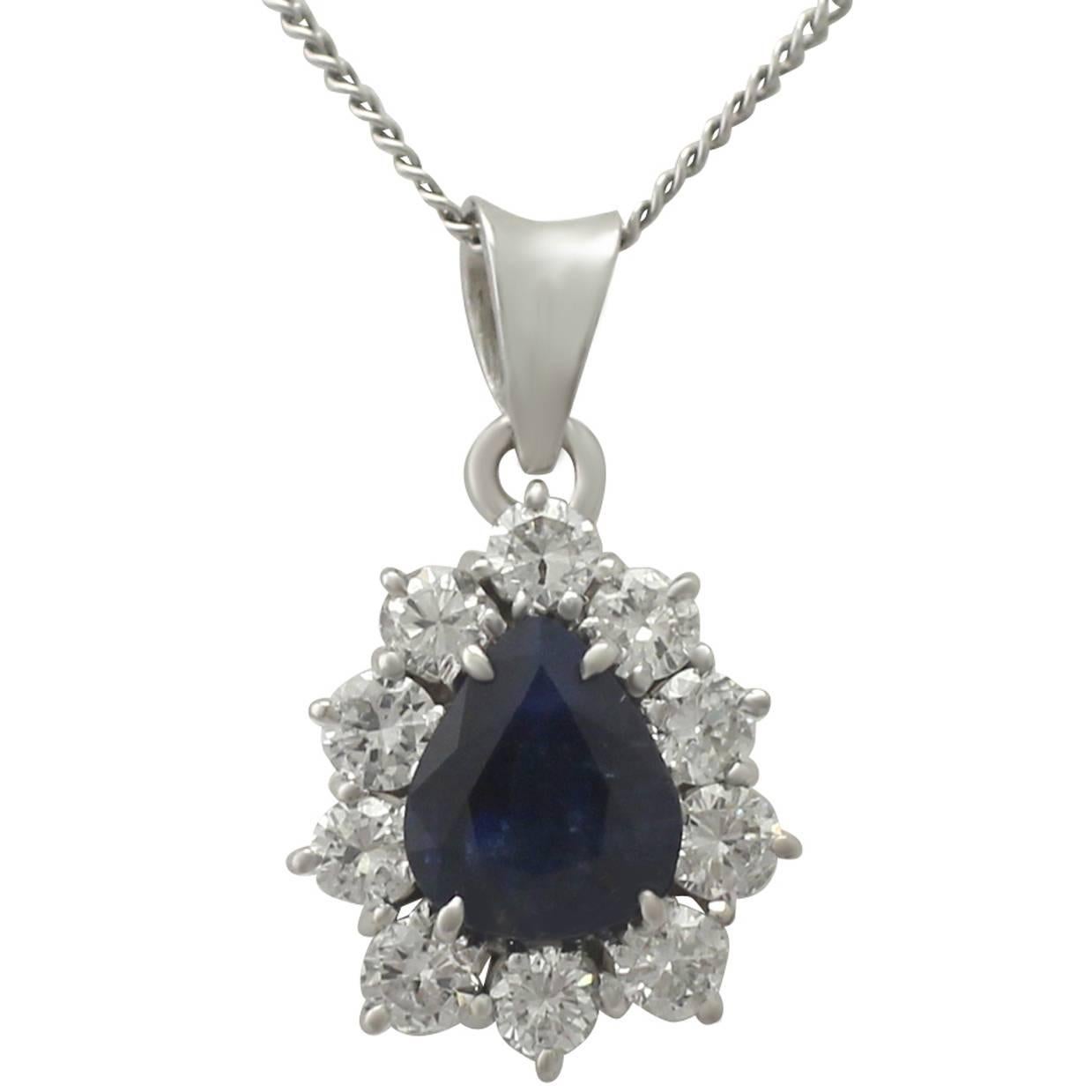 1970s 1.25 Carat Sapphire and 0.50 Carat Diamond, 14k White Gold Pendant