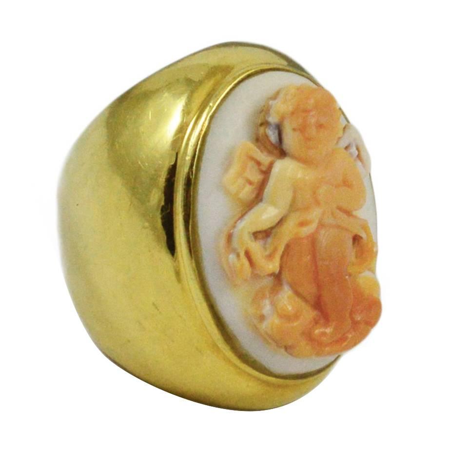 Angel Skin Coral Putti Cameo Ring For Sale