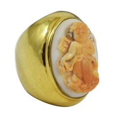Vintage Angel Skin Coral Putti Cameo Ring