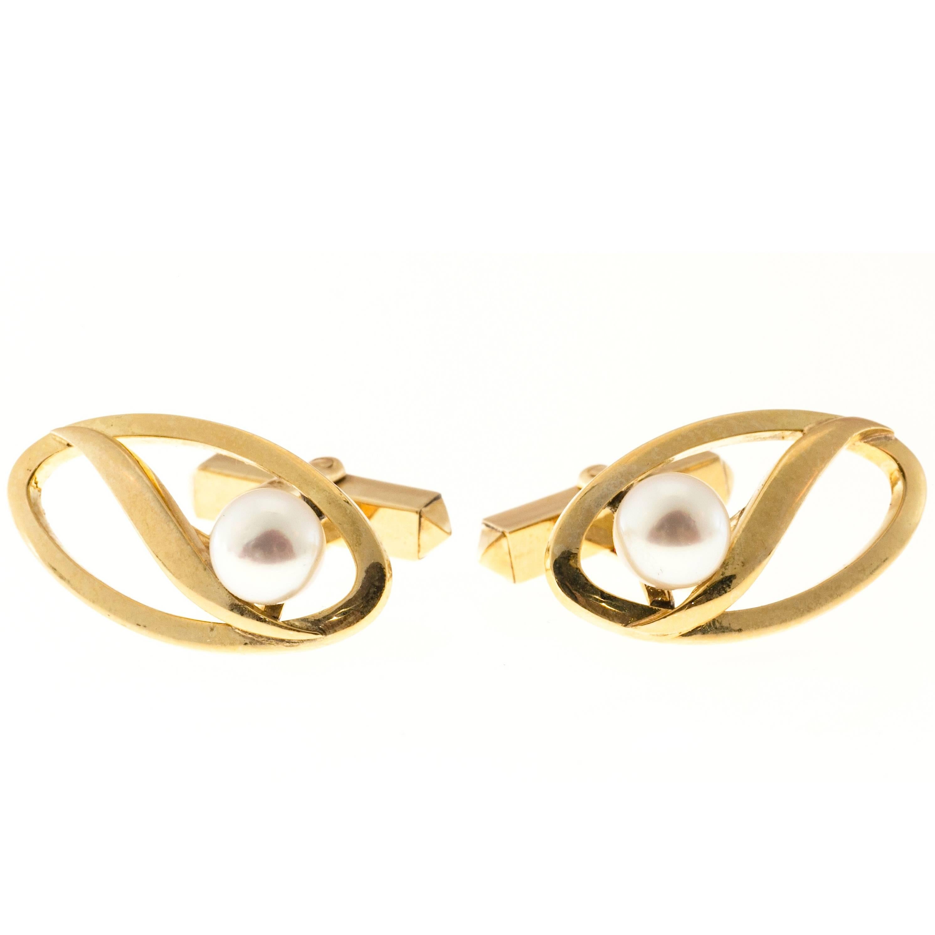  Mikimoto Cultured Pearl Gold Cufflinks