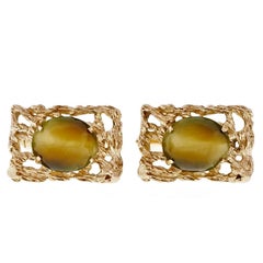 Quartz Tiger Eye Gold Cufflinks