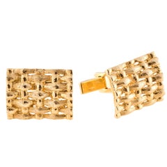 Solid Domed Textured Woven Gold Cufflinks