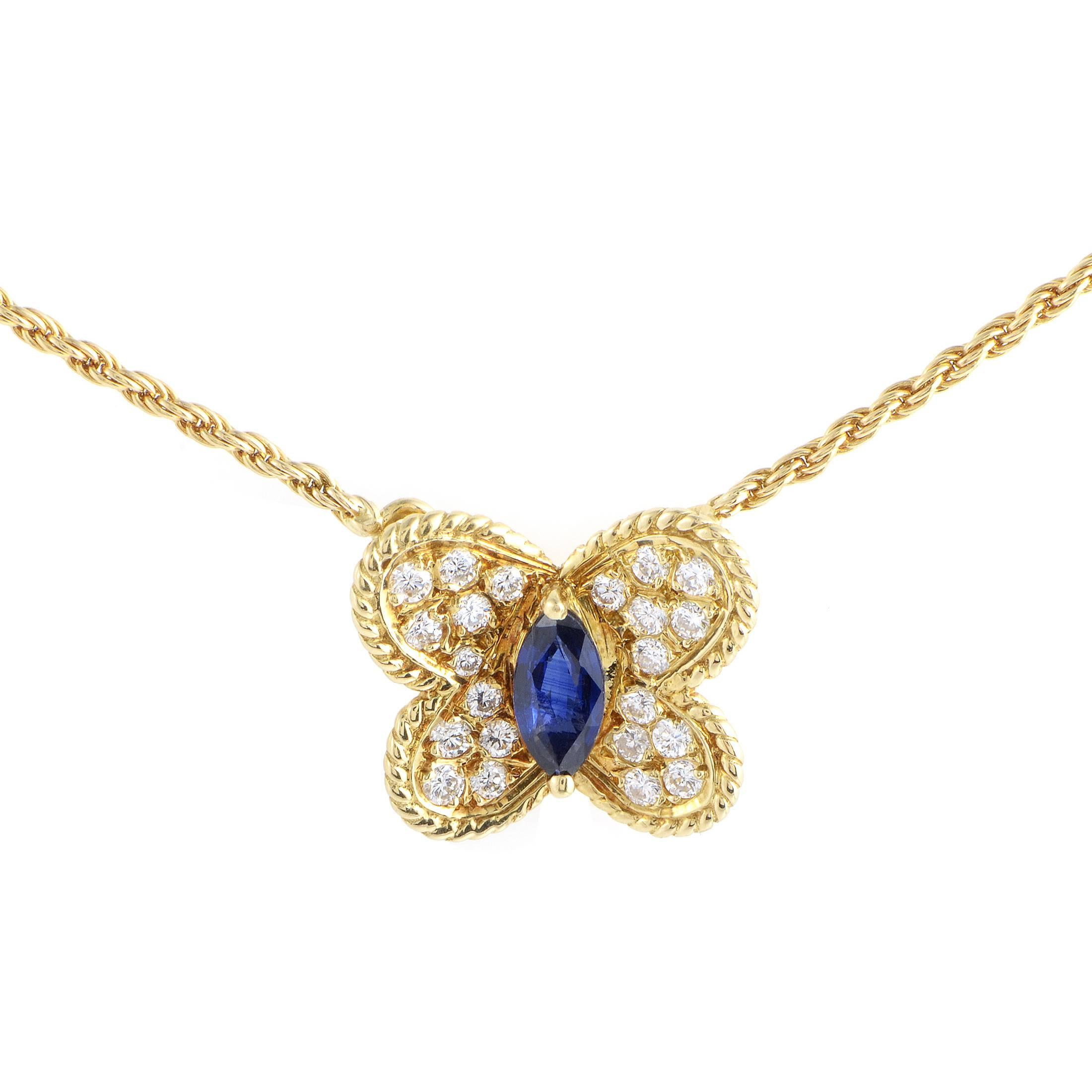Graff Sapphire Diamond Gold Butterfly Pendant Necklace
