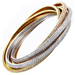 Diamond Pave Three Color Gold Rolling Bangle Bracelet