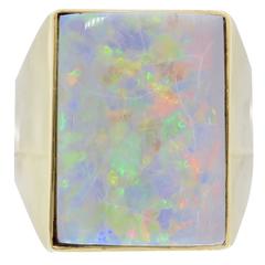 14 Karat Yellow Gold 14.70 Carat Cabochon Cut Black Opal Ring