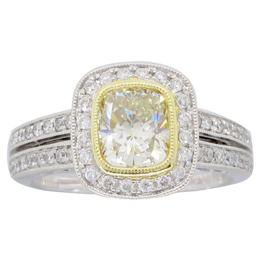 18 Karat Sylvie Light Yellow Diamond Halo Engagement Ring 