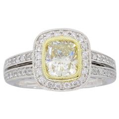 18 Karat Sylvie Light Yellow Diamond Halo Engagement Ring