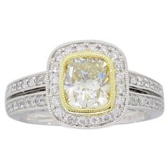 18 Karat Sylvie Light Yellow Diamond Halo Engagement Ring 