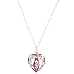 Antique Heart-Shaped Edwardian Pearl Ruby Diamond Pendant
