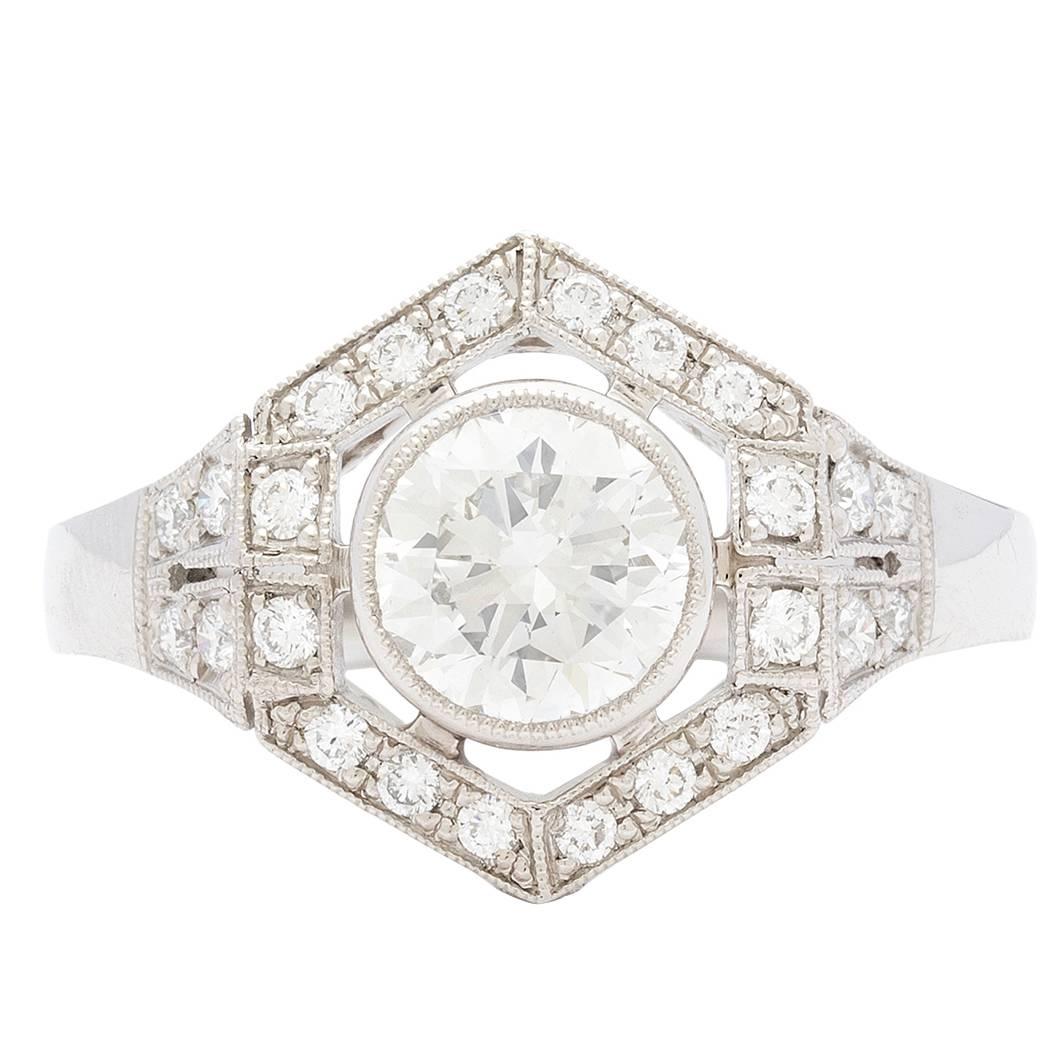 1.18 Carat GIA Certified Diamond Platinum Hexagon Halo Ring For Sale