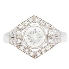 1.18 Carat GIA Cert Diamond Platinum Hexagon Halo Ring 2