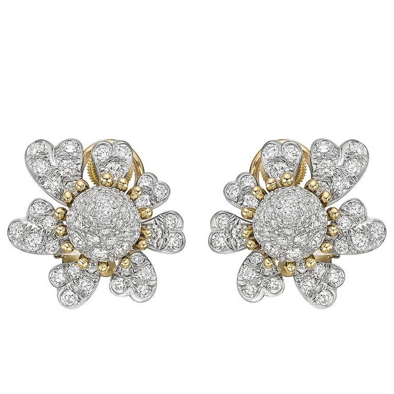Tiffany and Co. Schlumberger Pavé Diamond Flower Earclips at 1stDibs