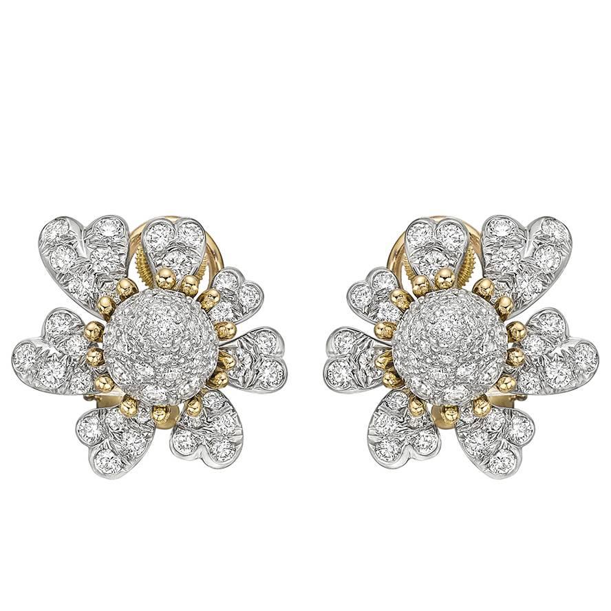 Tiffany & Co. ​Schlumberger Pavé Diamond Flower Earclips