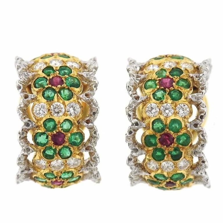 Buccellati Emerald Ruby Diamond Gold Hoop Earrings For At 1stdibs Buccellati Emerald Ruby Diamond Gold Hoop Earrings For