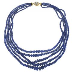 Mario Buccellati Sapphire Diamond Gold Bead Multi Strand Necklace