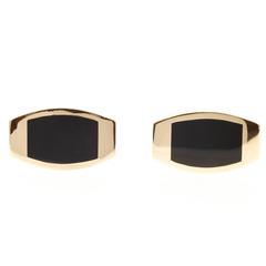  R. Greene Cushion Black Onyx Hinged Clip Back Gold Cufflinks