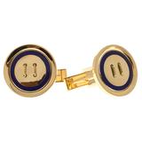 Blue Enamel Button Style Gold Cufflinks
