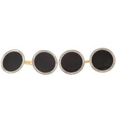 Art Deco Onyx Concave Double Sided Gold Platinum Cufflinks