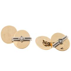 Bailey Banks & Biddle Diamond Brushed Polished Gold Platinum Cufflinks
