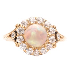 Edwardian Lightning Ridge Opal Diamond Gold Ring