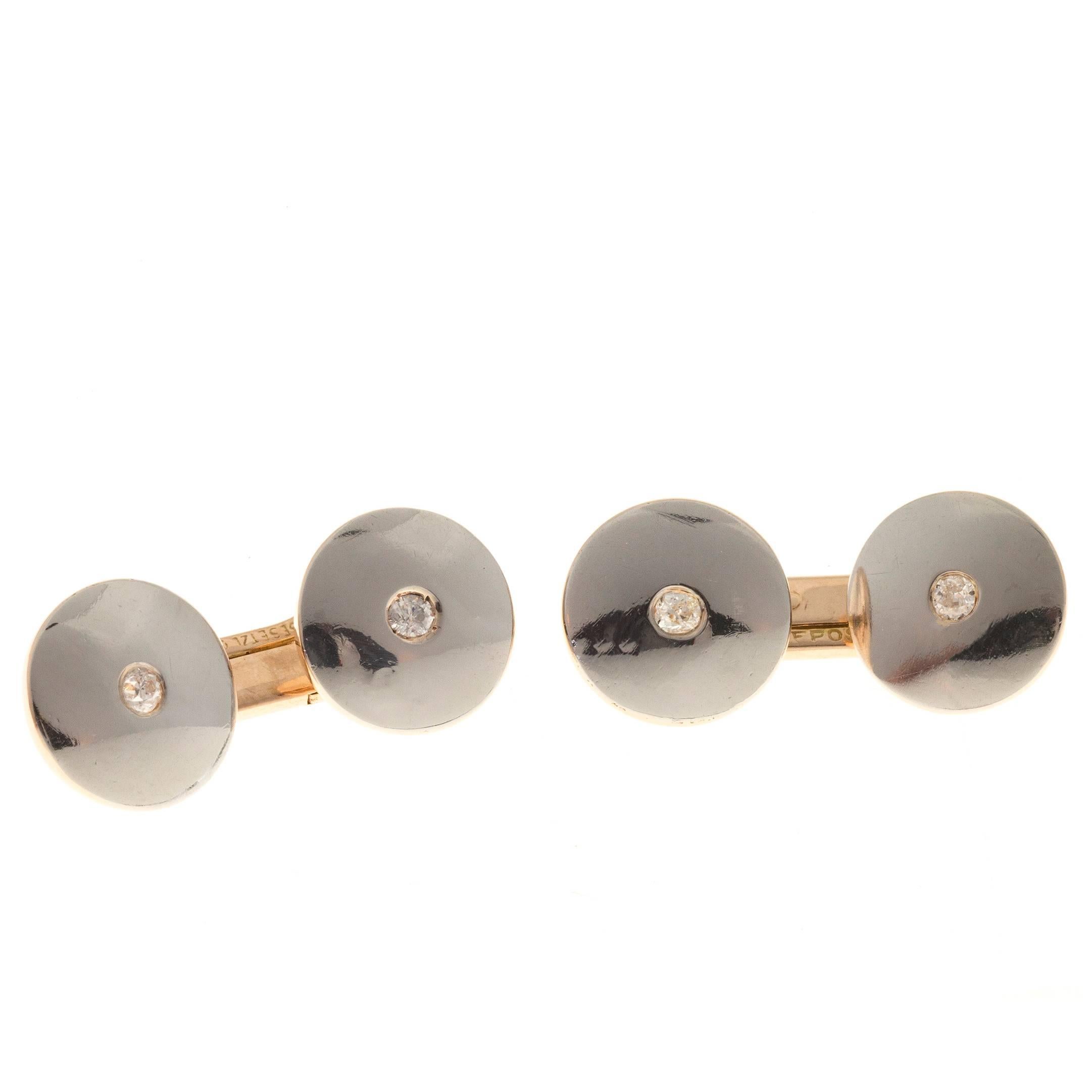 1900s Diamond Gold Platinum Double Sided Round Cufflinks