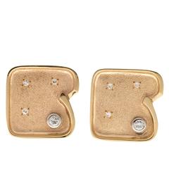 Vintage 1960s Diamond Gold Textured Cufflinks