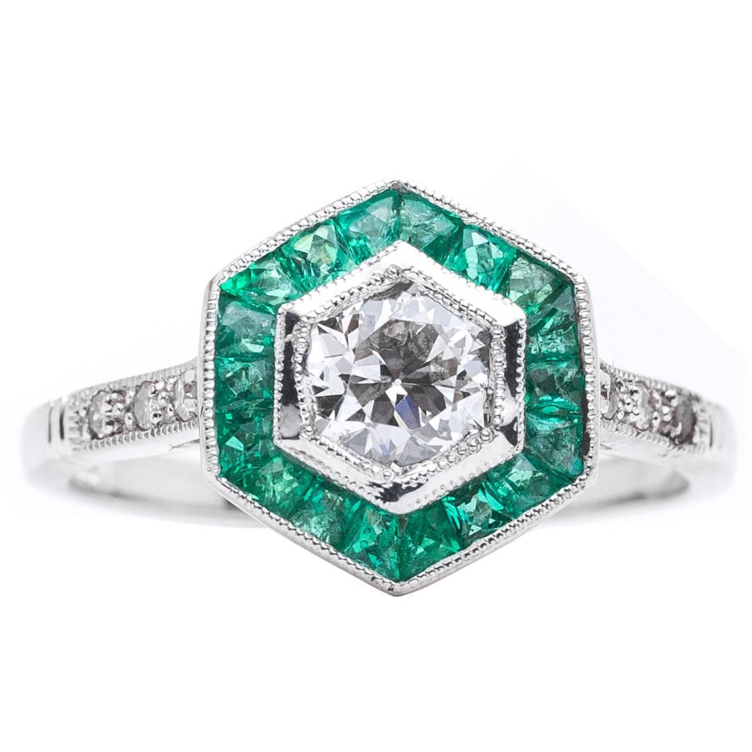 Diamond Emerald Target Ring in Platinum