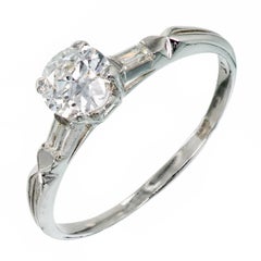 Art Deco Old European Diamond 3 Stone Pinched Platinum Engagement Ring