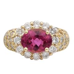 Pink Tourmaline Diamond Gold Cluster Ring
