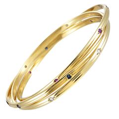 Cartier Trinity Precious Gemstone Gold Rolling Bangle Bracelet