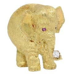 Ruby Diamond Gold Elephant Pendant or Pin