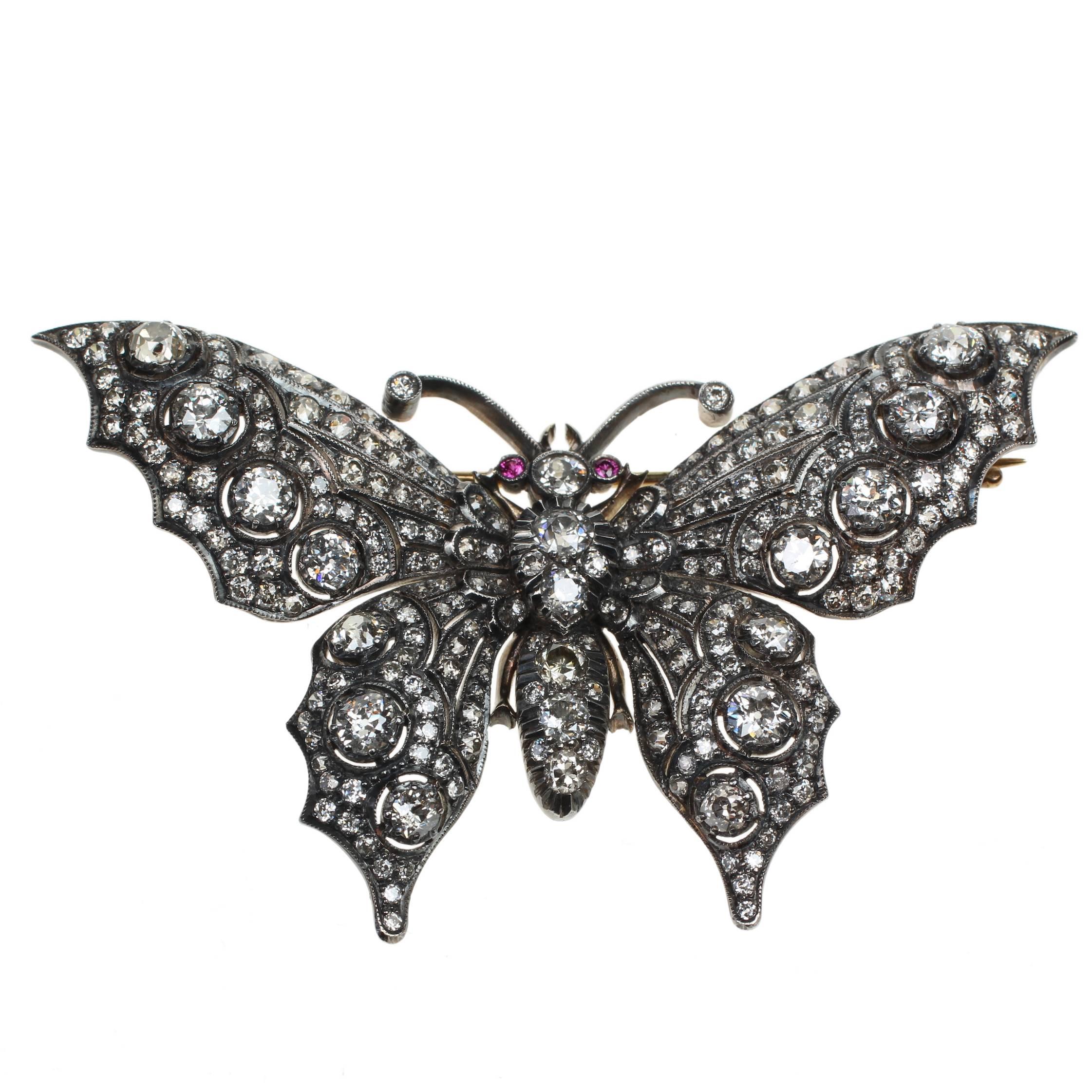 1900s Diamond Silver Gold Butterfly Brooch For Sale