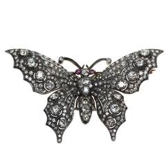 1900s Diamond Silver Gold Butterfly Brooch