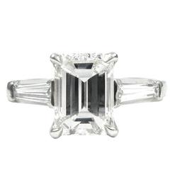 Classic 2.02 Carat GIA Cert Emerald Cut Diamond and Platinum Ring