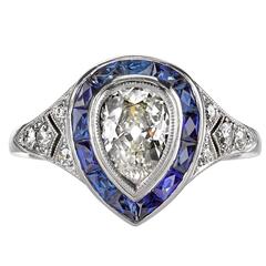 Pear Shape Diamond and Sapphire Engagement Ring 