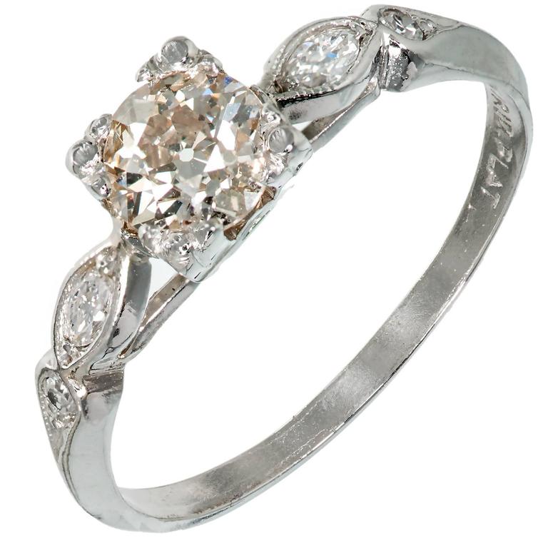 Art Deco Diamond Platinum Engagement Ring For Sale at 1stDibs
