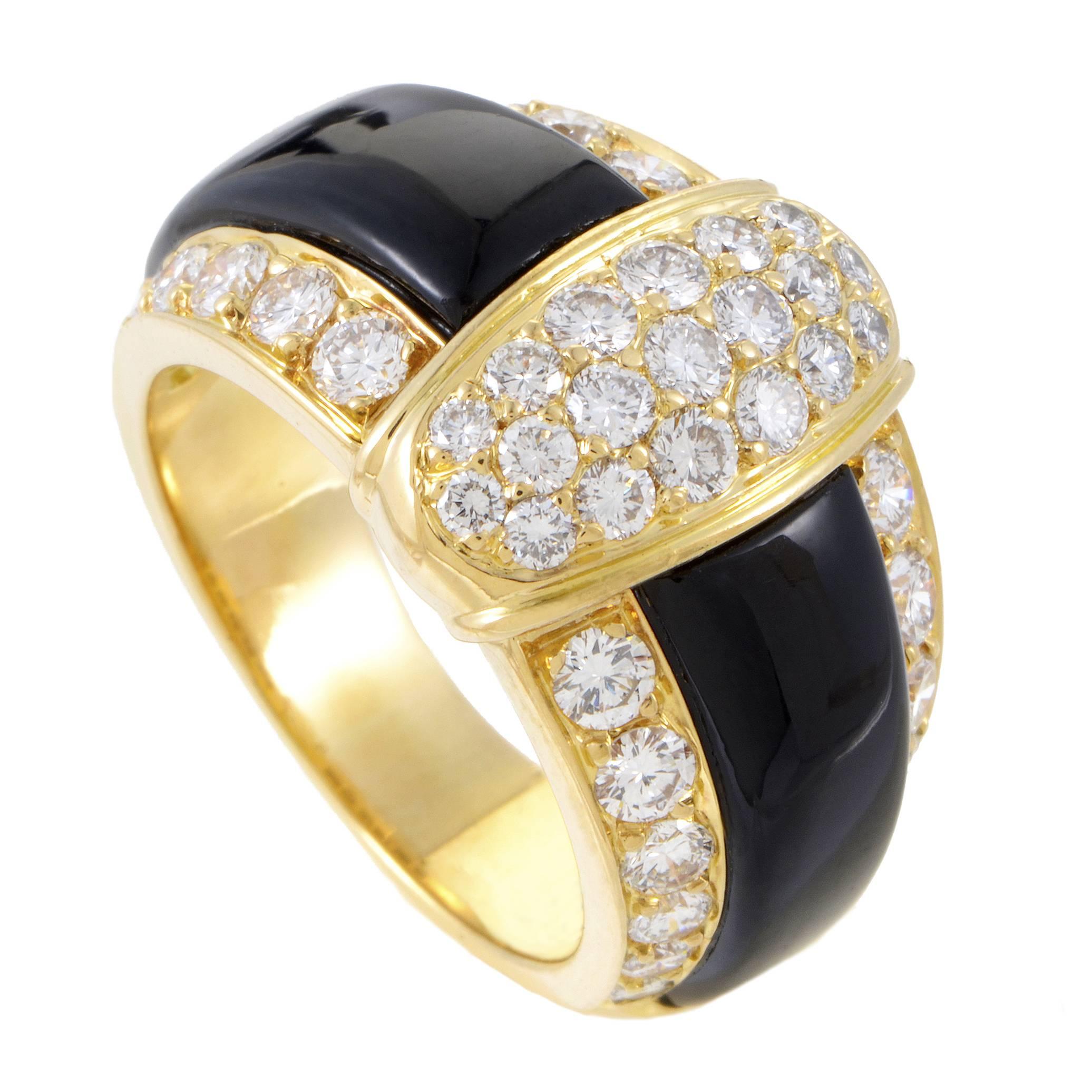 Van Cleef & Arpels Onyx Diamond Gold Band Ring