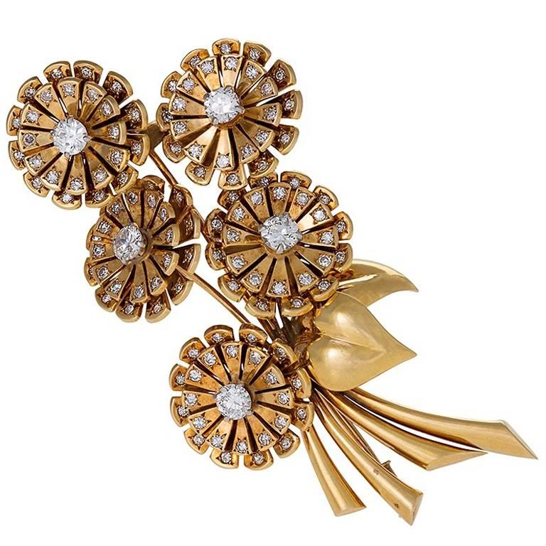 Van Cleef & Arpels Paris Retro Diamond and Gold “Bouquet’ Brooch