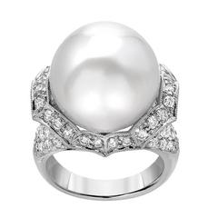 South Sea Pearl Diamond Pave Gold Ring 6
