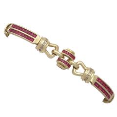 Vintage French 1940s 2.04 Carat Ruby and 0.45 Carat Diamond, 18k Yellow Gold Bracelet