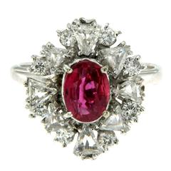 1.55 Carat AGL Cert Ruby Diamond Gold Cluster Ring 4