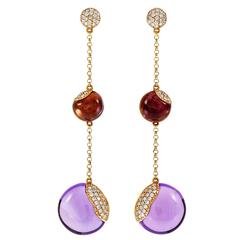 Amethyst Diamond Pavé Gold Dangle Earrings 3