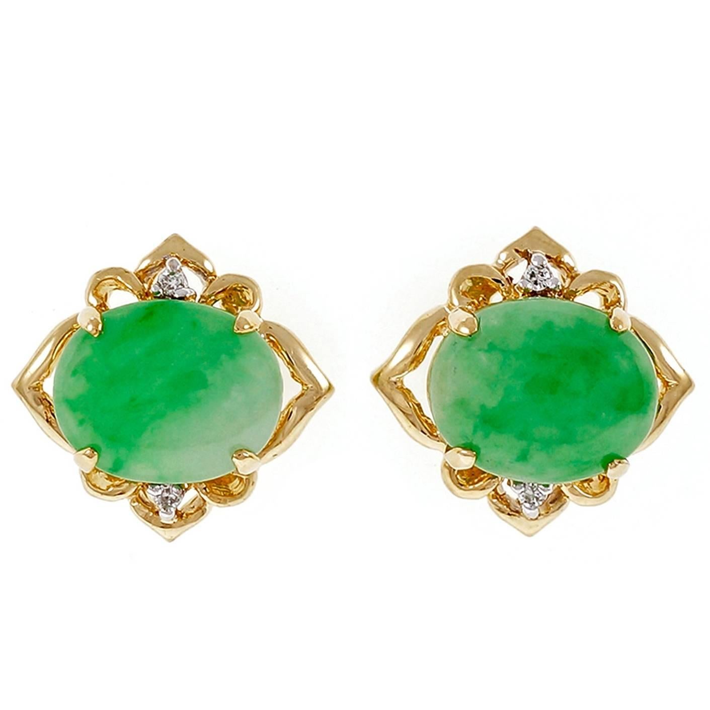 GIA Certified Jadeite Jade Diamond Gold Earrings For Sale